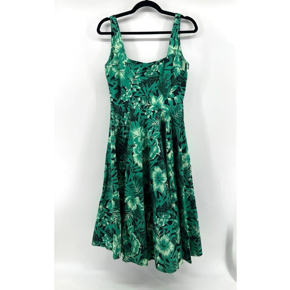 Zara Woman Tropical Green Floral Print Dress Size M Botanical Sundress